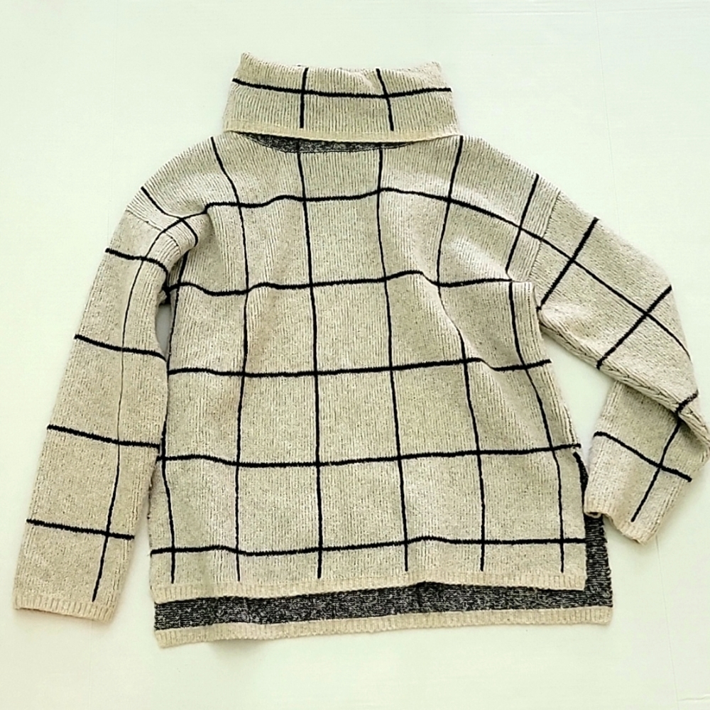 Madewell Wool Blend Windowpane Sweater Soft Cozy Warm Relaxed Turtleneck
